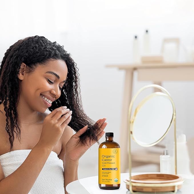 Zen Routine New (Glass Bottle) Organic Castor Oil 16oz – Hexane Free – Hair Growth Oil, Eye Lashes & Stomach, 100% Cold Pressed Unrefined Pure for Castor Pack Wrap – USDA Certified, Made in the USA-BrightBean Baby