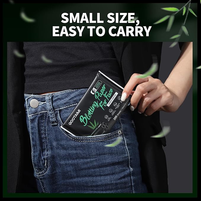 1200PCS Blotting Paper for Oily Skin, Natural Bamboo Charcoal Blotting Paper, 100 * 70MM Large Oil Blotting Sheets for Face, Makeup-BrightBean Baby