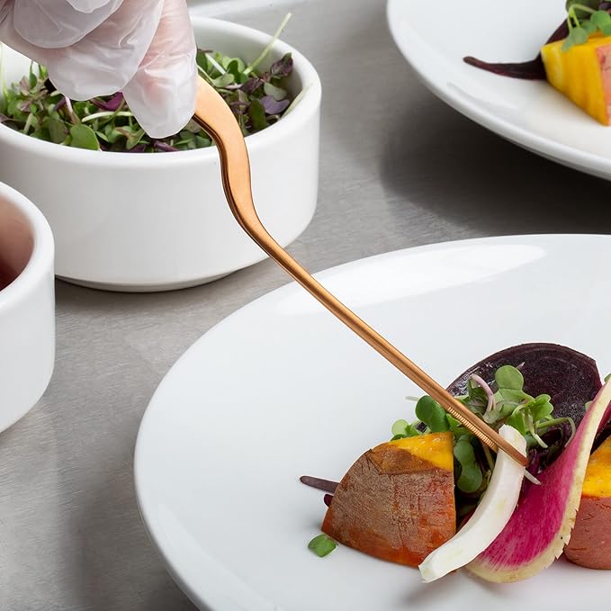 CREATIVECHEF 8 Inch Curved Stainless Steel Precision Kitchen Cooking Multi-function Tweezers Culinary Offset Tweezer Tongs (Curved, copper)