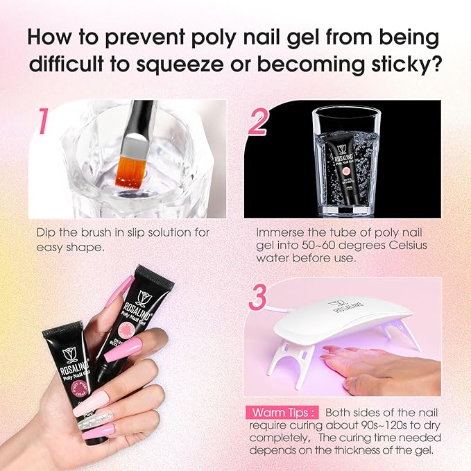 ROSALIND Poly Nail Gel Kit for Beginners - 28 Colors Extension Gel Set with UV/LED Nail Lamp, 72 Accessories (Base/Top Coat, Nail Forms, Tools), Long Lasting Salon Kit for DIY Manicure-BrightBean Baby