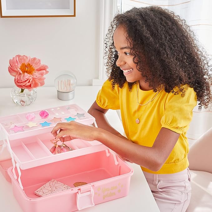 3C4G Pink and Gold Hard Case Makeup Storage Set - Kids Makeup Kit for Girls and Teens - Includes Storage Case, 5 Eyeshadows, 1 Blush, 2 Lip Glosses & 1 Nail Polish - Ages 8+ by Make It Real-BrightBean Baby