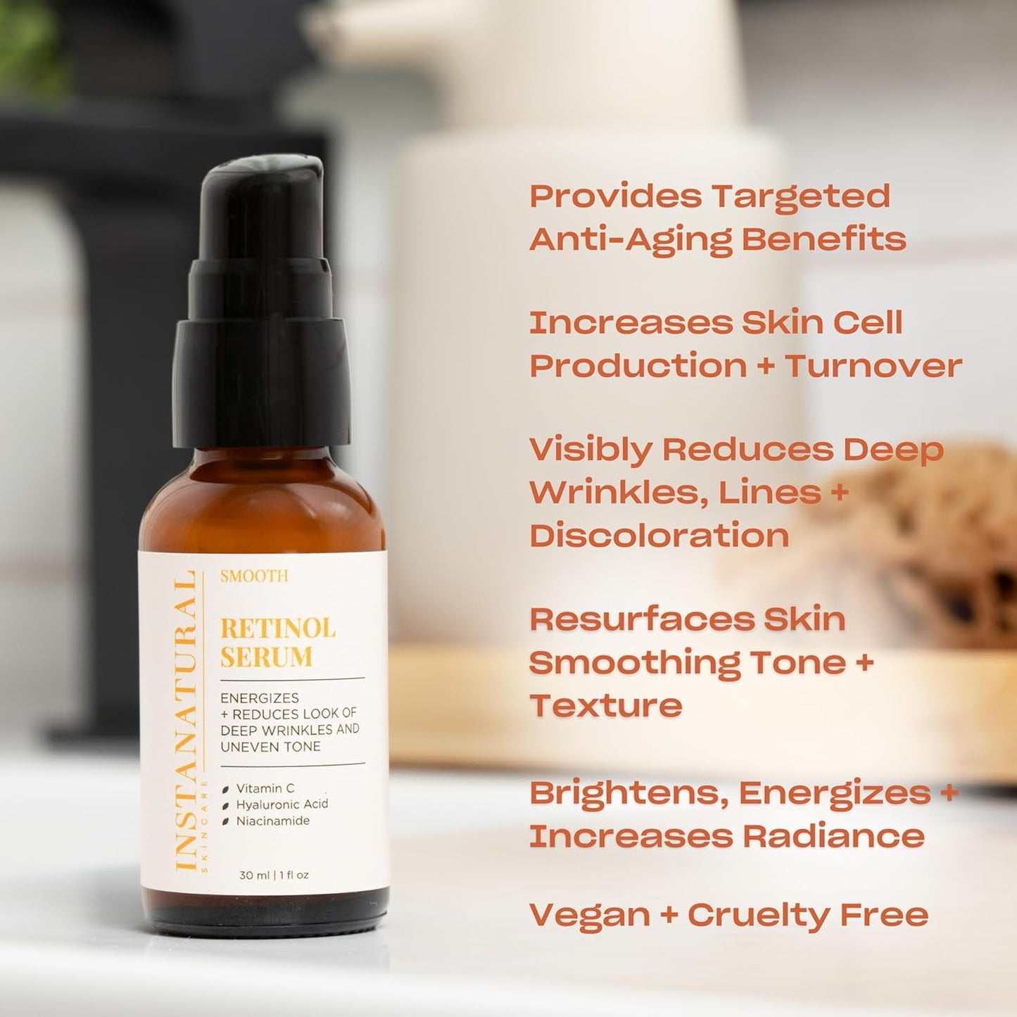 InstaNatural Retinol Serum for Face with Niacinamide, Vitamin C, and Hyaluronic Acid, Anti Aging for Firmer Skin, Lines & Wrinkles & Brightening Serum-BrightBean Baby