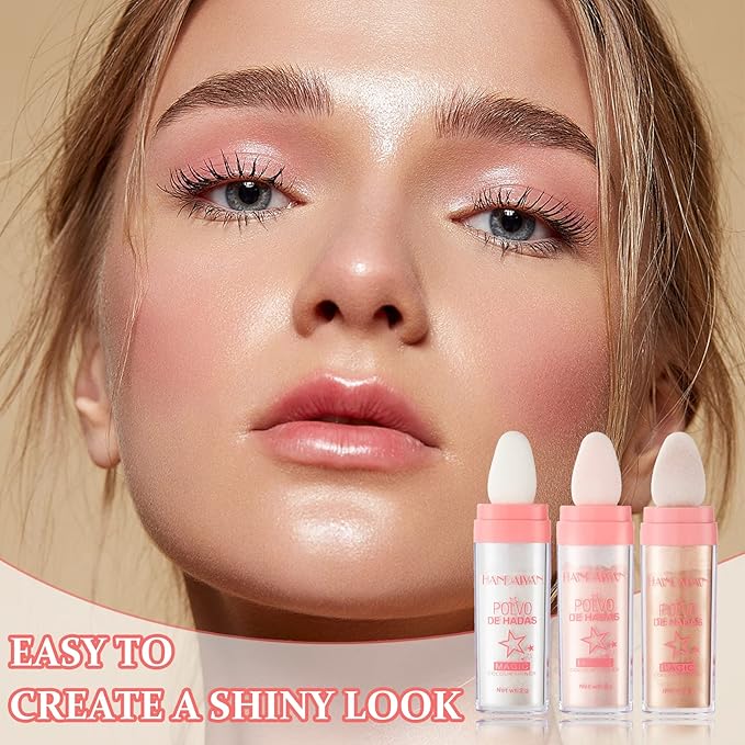 3PCS Polvo De Hadas Highlighter Glitter Stick Body Glitter Shimmer Face Brightening Highlighter Contour Powder Makeup Stick Face Fairy Glitter Highlighter Makeup-White,Pink,Golden brown-BrightBean Baby