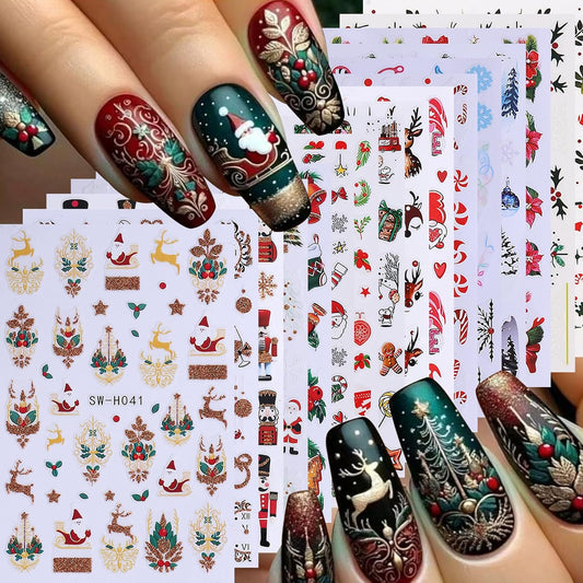 Christmas Nail Art Stickers Decals 16PCS 3D Self-Adhesive New Year Sticker for Nail Art Santa Claus Tree Elk Snowman Gonks Red Designs DIY Xmas Winter Decor Nail Art Supplies for Women Girls-BrightBean Baby