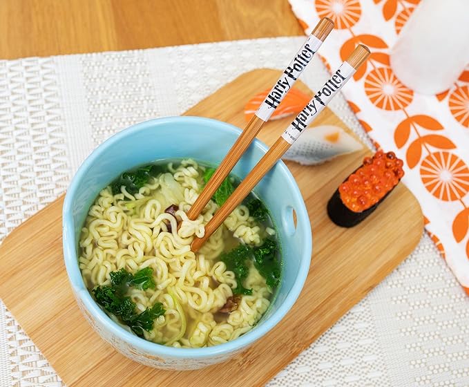 Toynk Harry Potter Hogwarts Icons Ceramic Dinnerware Set | Includes 20-Ounce Ramen Noodle Bowl and Wooden Chopsticks