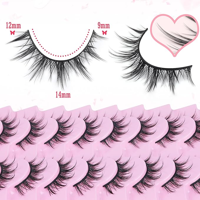 FANXITON Manga Lashes Wispy Natural Look Faux Eyelashes 10 Pairs Asian 3D False Eyelashes 14 mm Cat Eye Lashes Pack-BrightBean Baby