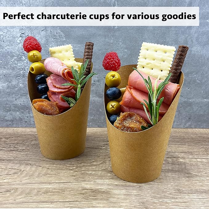 CAMKYDE 100 Pcs French Fries Holder, 16oz Disposable Paper French Fry Cups Charcuterie Cups for all Occasions (16oz, Brown)