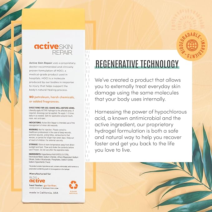 Active Skin Repair First Aid Healing Skin Hydrogel - Natural & Non-Toxic Repairing Ointment with Hypochlorus Acid for Minor Cuts, Wounds, Scrapes, Rashes, Sunburns, & More, 3 oz-BrightBean Baby