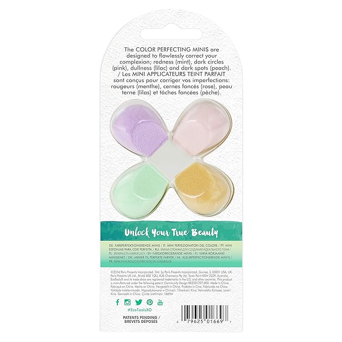 EcoTools Cruelty Free Color Perfecting Minis, Four Sponges Designed with Eco Foam Technology, a Unique Shape for Enhanced Precision, Purple, 4 Count-BrightBean Baby