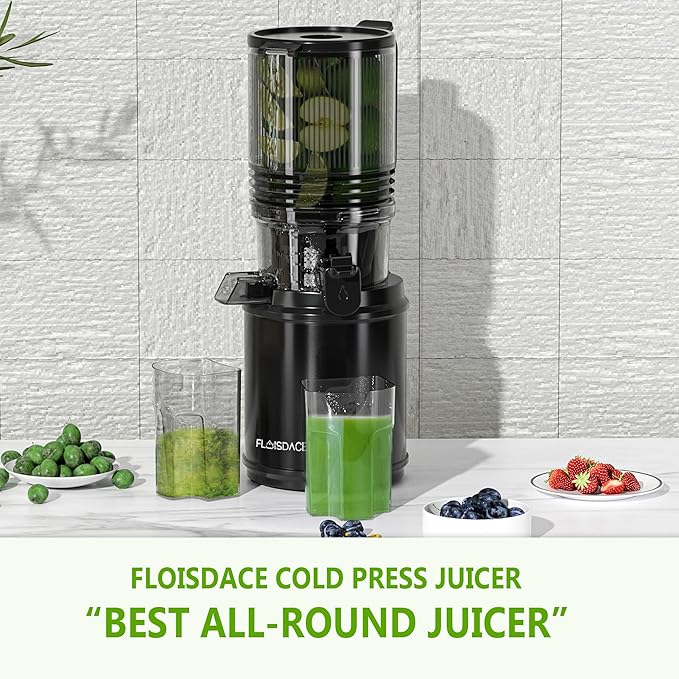Cold Press Juicer – 6.5" Extra Large Feed Chute Fit Hands-Free Electric Masticating Juicer Machine, 350W Slow Masticating Juicer Machine for Whole Fruit and Vegetables – Easy Cleanup & Assembly
