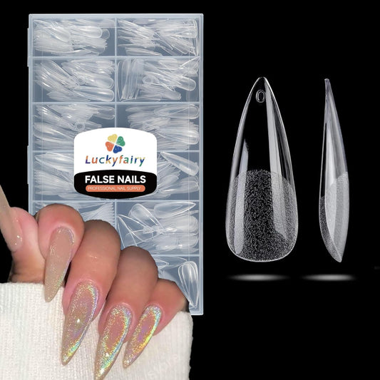 Long Amond Nail Tips: 504pcs Stiletto Gel Nails Tips Half Matte Full Cover Clear False Fake Nails for DIY Nail Art Press On Nails Acrylic Extensions 12 Sizes-BrightBean Baby