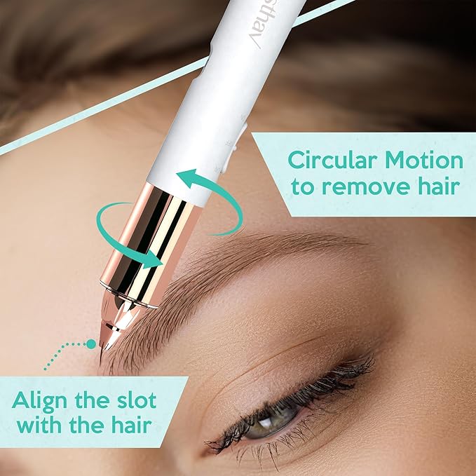 2-in-1 Portable Rechargeable Painless Eyebrow Trimmer & Facial Hair Remover, removes Eyebrow, face, Lips and Body Hair for Women. 18K Gold Plated Hypoallergenic Heads, 360° LED Light for Hair Remover-BrightBean Baby