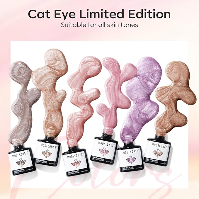 modelones Cat Eye Gel Nail Polish 6 Colors Nude Pink Brown Purple Cat Eye Nail Polish Glitter Semi-transparent Holographic 9D With Magnet Pastel All Seasons Soak Off Led Nail Art DIY Salon Gifts-BrightBean Baby