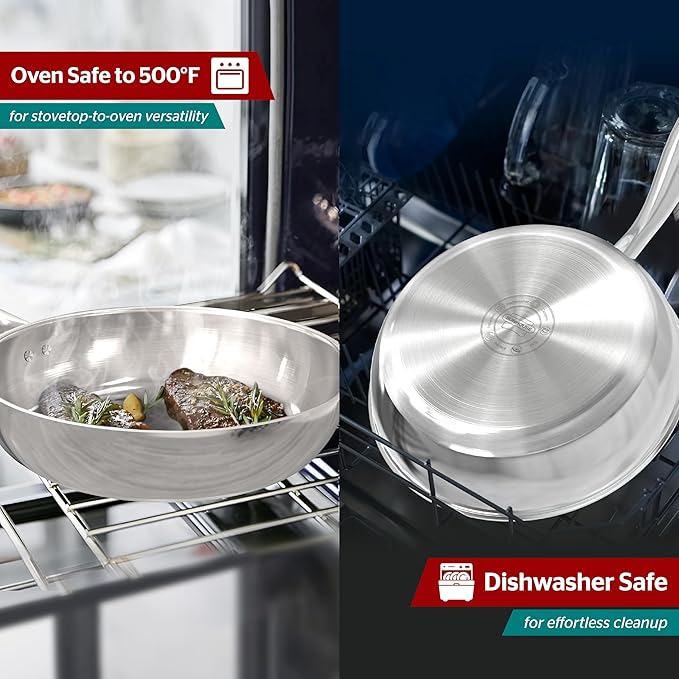 SUNHOUSE Tri-Ply Stainless Steel Frying Pan - 9.5 Inch (24cm)