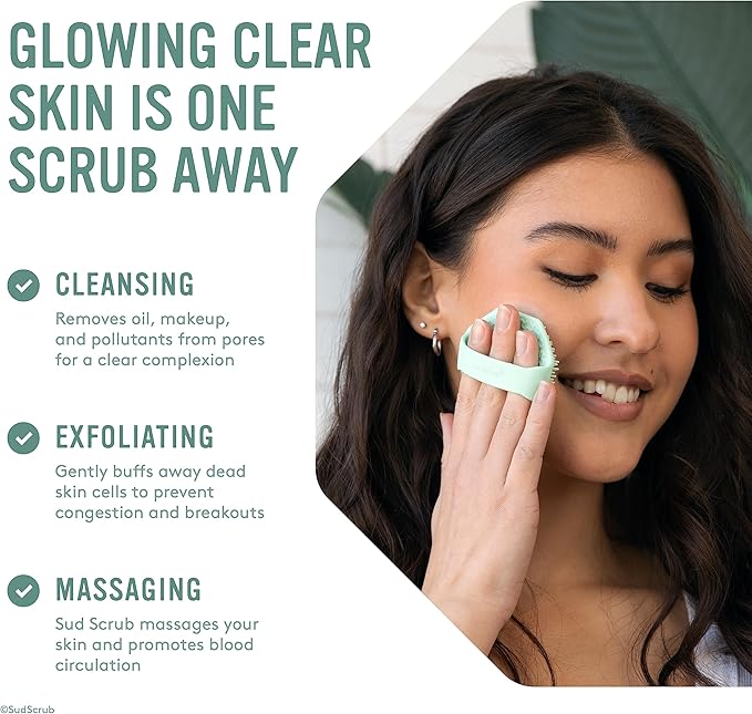 Sud Scrub® Antimicrobial Silicone Face Scrubber, 1 Pack, Gentle Face Exfoliator for Sensitive Skin, Eco Friendly Facial Cleansing Brush, Exfoliating Face Brush for Men and Women (Mint)-BrightBean Baby