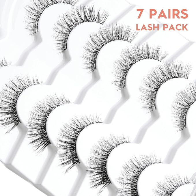 Wispy Cat Eye Lashes False Eyelashes Natural 10mm Short Lashes Pack Soft Strip Eyelash 3D Volume C Curl Natural Eyelashes 7 Pair Siligli Eyelashes-BrightBean Baby