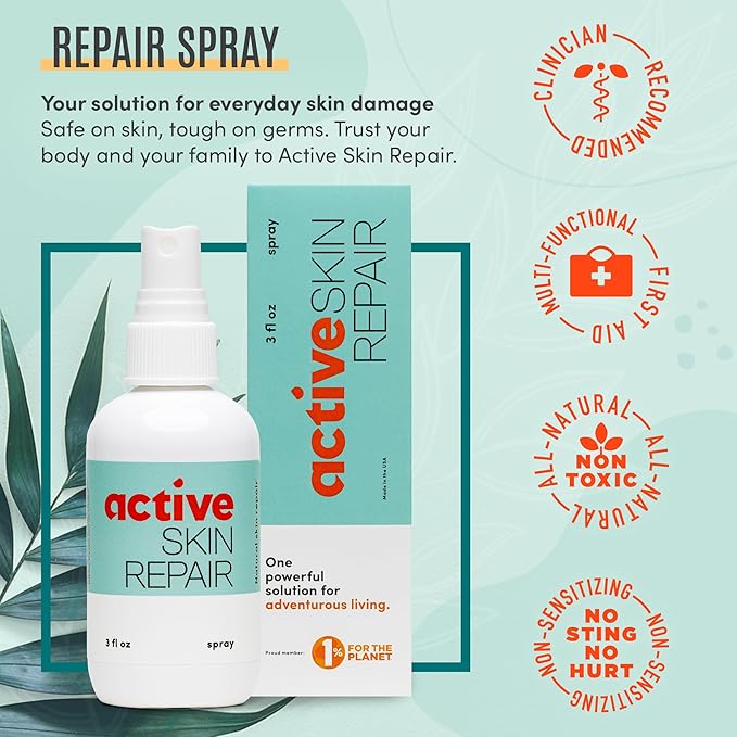Active Skin Repair First Aid Healing Skin Spray - Natural & Non-Toxic with Hypochlorus Acid for Minor Cuts, Wounds, Scrapes, Rashes, Sunburns, & More, 3 oz-BrightBean Baby