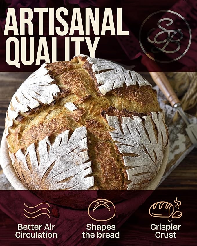 Superbaking Banneton Bread Proofing Basket, Sourdough Bread Baking Supplies, Round 9 Inch Sourdough Starter Kit, Proofing Basket for Baking, Bread Making Supplies Tools, Banneton Basket Gift Set