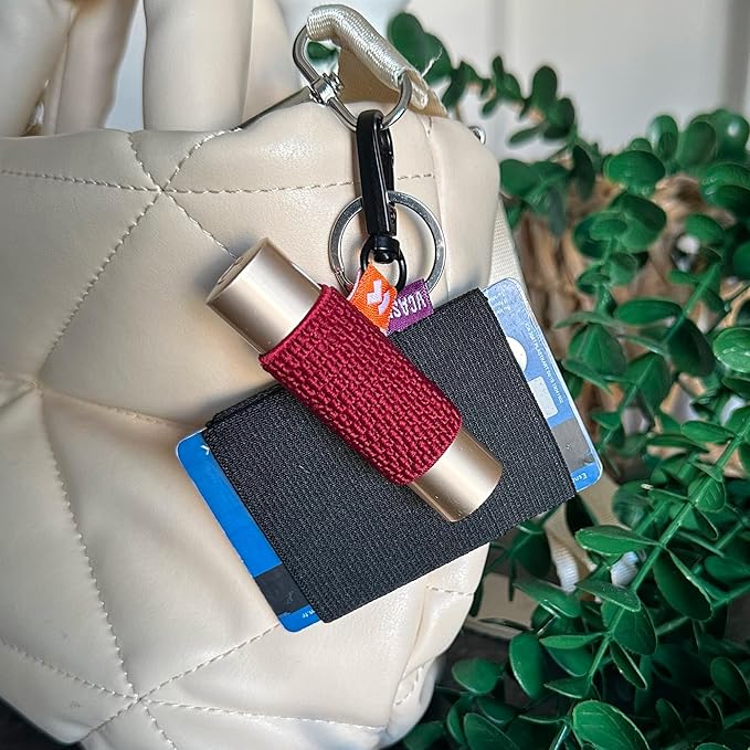 LipBalm Holder with Keychain, Lipstick Holder Keychain, Lip Gloss Holder Keychain, Never Lose Your Lip Balm, Lip Gloss or Lipstick with Cute Elastic Lip Balm Keychain Holder (Cherry)-BrightBean Baby