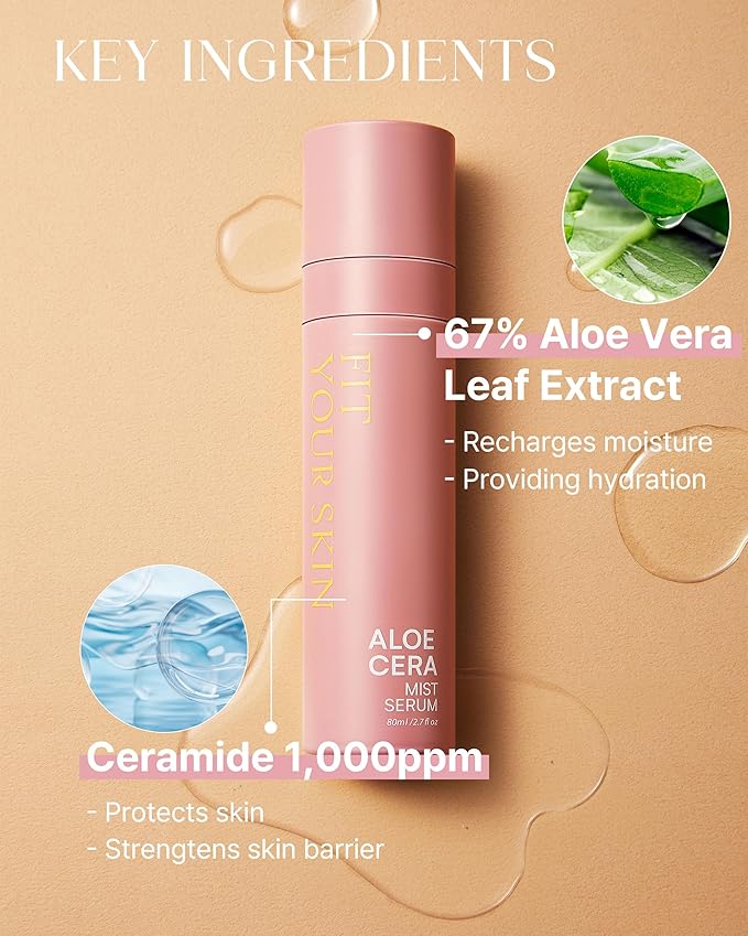 Aloe Cera Mist Serum - Vegan Hydrating Face Spray with Aloe Vera and Ceramide for Rough and Dry Skin - Refreshing & Hydrating Facial Mist - Fresh Herb Citrus Scent, 2.7 fl.oz.-BrightBean Baby