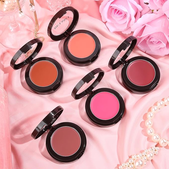 DE'LANCI Hydrating Cream Blush for Cheeks & Lips & Eyeshadow, Creamy & Long-lasting Waterproof Blush Balm, Lightweight Matte Blush for natural look, Travel Size, Highly Pigmented, Built-in Brush, Wine-BrightBean Baby
