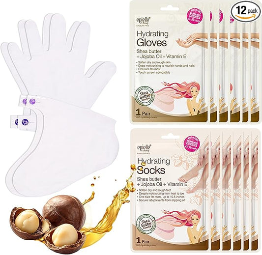 Epielle Hydrating Hand & Foot Masks 12 Pairs, Deep Moisturizing Socks & Gloves, Soften Dry Hands & Cracked Heels with Shea Butter & Jojoba Oil, Korean Skin Care, Foot Spa, Self Care Gifts for Women-BrightBean Baby