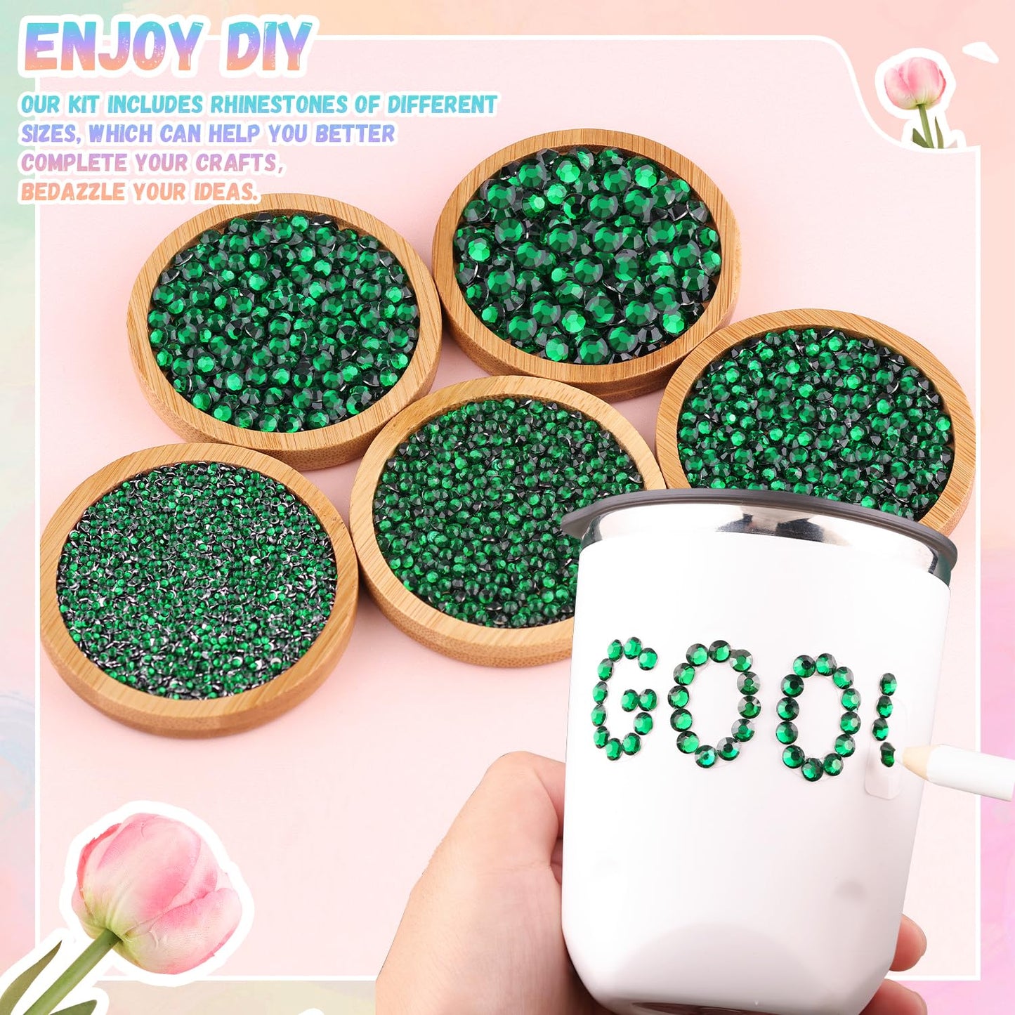 25000Pcs Resin Jelly Rhinestones with Tweezers for Crafting, 2-6mm Mixed Sizes (Dark Green) Non Hotfix Flatback Gems, Bedazzling Crystal for DIY Crafts Clothing Tumblers Mugs Shoes Decor Nail Art-BrightBean Baby