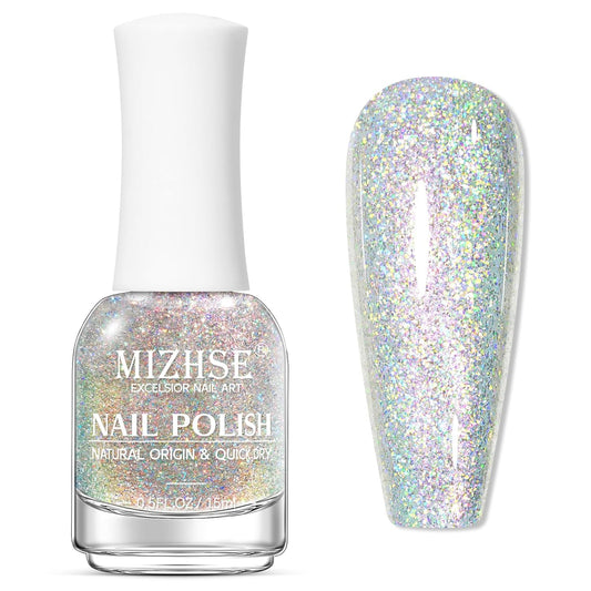 MIZHSE Rainbow Glitter Nail Polish, Quick Dry Iridescent Nail Polish, 15 ml 0.5 fl oz High Glossy Sparkle Shiny Nail Pigment Oil-based Nail Lacquer Nail Art Salon Manicure Home-BrightBean Baby