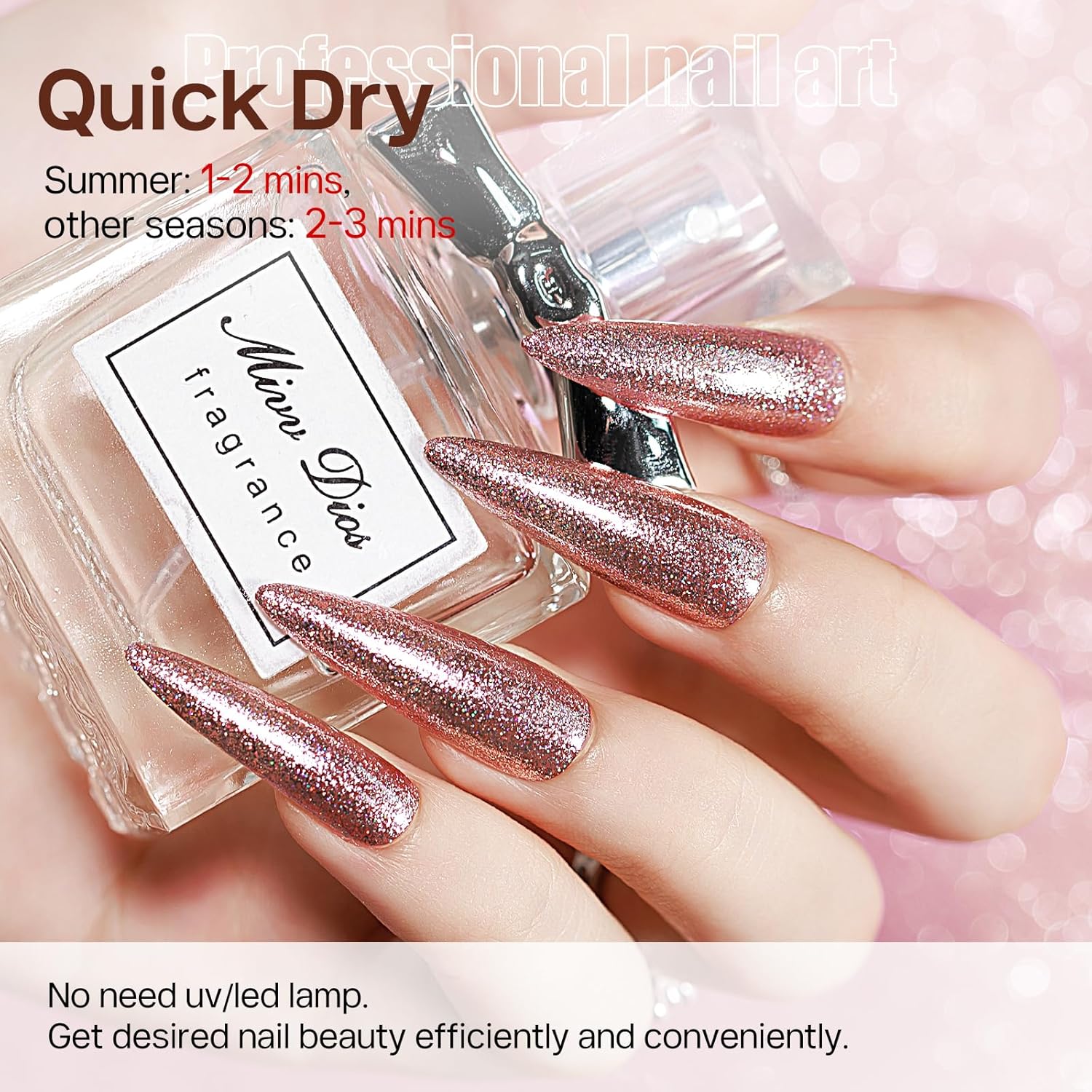 MIZHSE Quick Dry Glitter Brown Nail Polish, Fall Color Nail Polish Air Dry Fast, 15ml High Glossy Sparkly Shiny Shimmer Nail Art Salon Manicure Home-BrightBean Baby