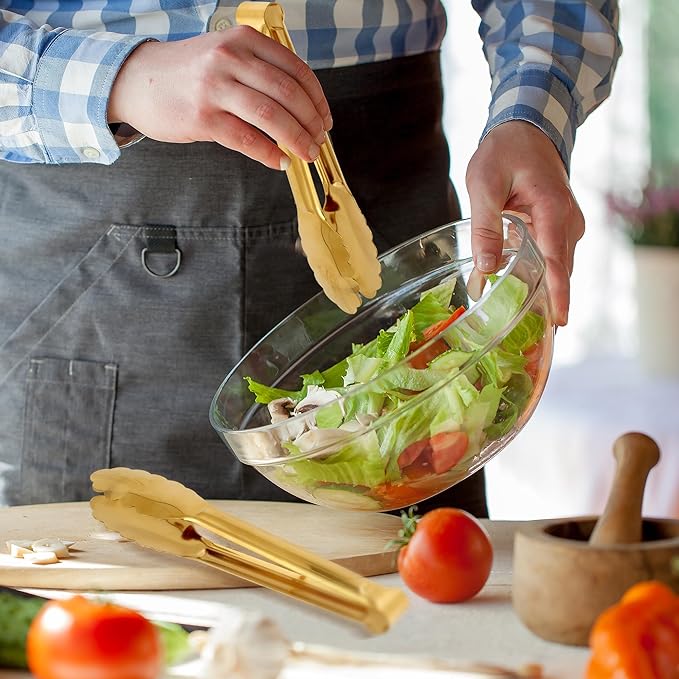 5 Pack Gold Serving Tongs Salad Tongs 9 Inch Buffet Tongs Stainless Steel Food Tong Serving Utensils for Buffet Wedding Party Catering (9 Inch, Gold)