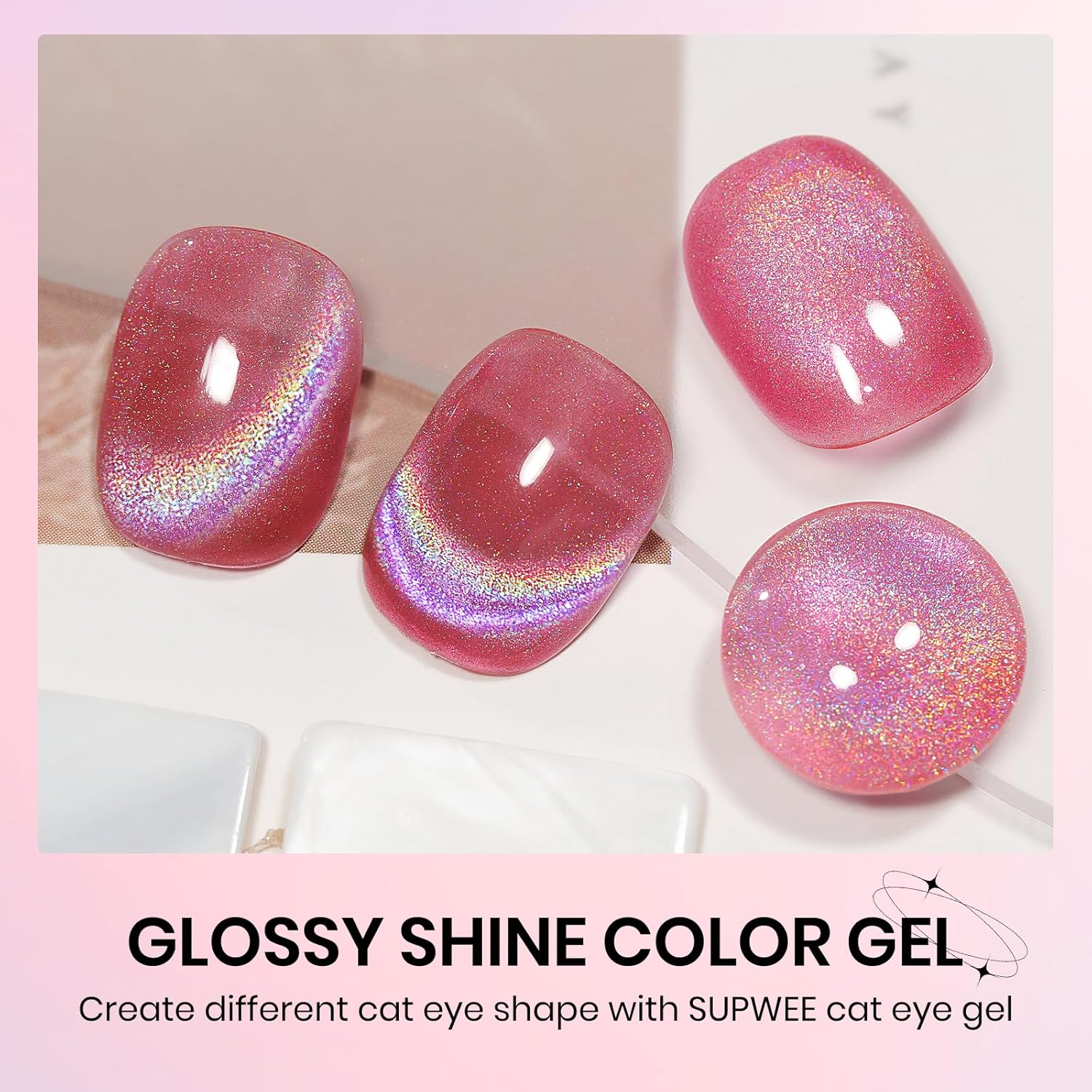UV Gel Polish Cat Eye with Magnetic Nail Gel Polish Holographic Cat Eye Gels Nails for Home DIY 15ml/0.54fl oz with Magnet Soak Off UV Manicure Gift for Women Girls-BrightBean Baby