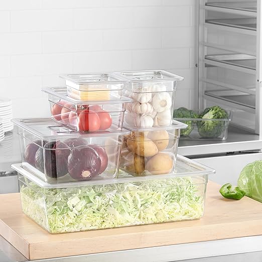6-Pack 1/3 Size Food Pan 4 Inch Deep BPA Free Polycarbonate Food Storage Containers for Kitchen Stackable Clear Hotel Pan for Buffet Party Supplies Freezer Safe