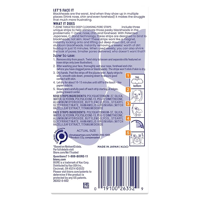 Bioré T-Zone Blackhead Remover Strips, Deep Cleansing Pore Strips, (5 Nose + 5 Face + 5 Chin Strips), Instant Pore Unclogging for the T-Zone Area, 15 Count-BrightBean Baby