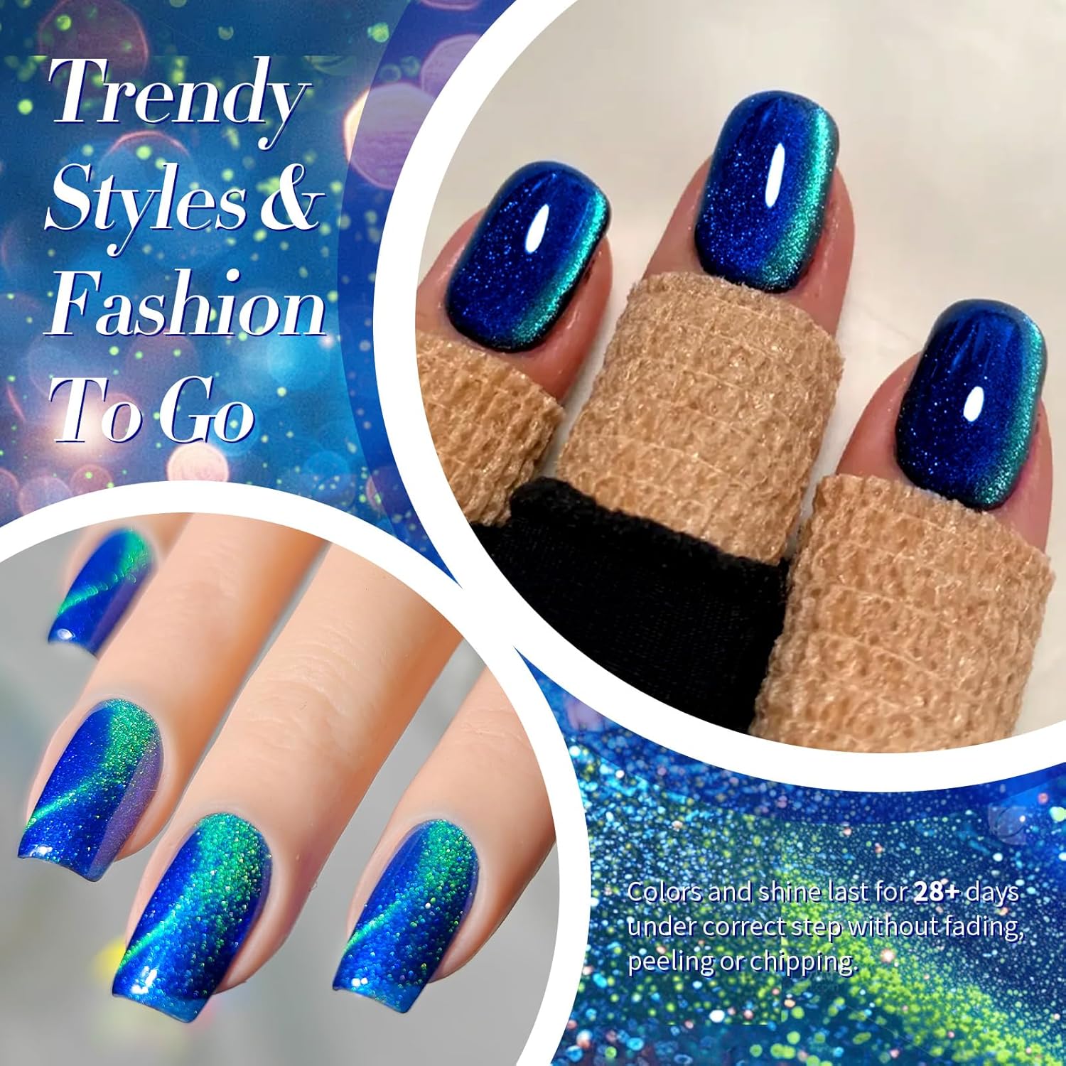 Born Pretty Cat Magnetic Eye Gel Nail Polish, Blue Glitter Cat Magnetic Gel Nail Polish, Holographic Magnetic Nail Polish for Nail Art Manicure Salon DIY at Home 15ML-BrightBean Baby