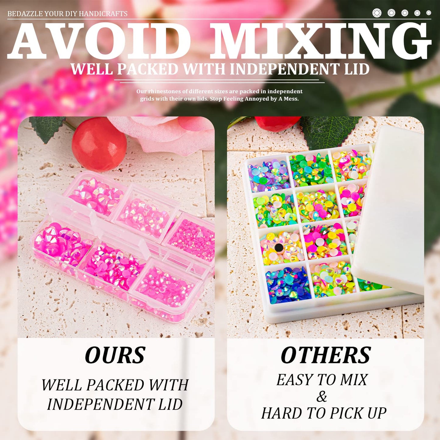 Resin Rhinestones Crafting, 2/3/4/5/6mm Flatback Jelly Rhinestones, 3 Box Hot Pink AB Non Hotfix Crystal Gems for Bedazzling Crafts Mugs Tumblers Clothes Makeup Nail-BrightBean Baby