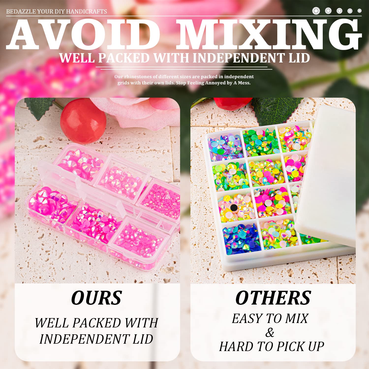 Resin Rhinestones Crafting, 2/3/4/5/6mm Flatback Jelly Rhinestones, 3 Box Hot Pink AB Non Hotfix Crystal Gems for Bedazzling Crafts Mugs Tumblers Clothes Makeup Nail-BrightBean Baby