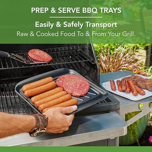Tovolo Prep & Serve BBQ Trays Pack of 2 (Small - Black/White) - Serving Trays for Kitchen, Grill, Meal Prep, Smoker, Griddle, Barbeque, & More/BPA-Free & Dishwasher-Safe