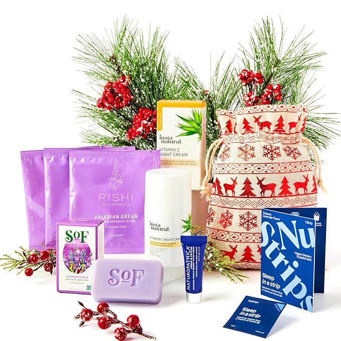Sweet Dreams Bag - Dreambox Night Time Beauty Set Collection Kit w Night Cream, Tea and Lavander Soap - Skin Care Collection for Vegan Lovers - Great Christmas Gift for Her, Women-BrightBean Baby