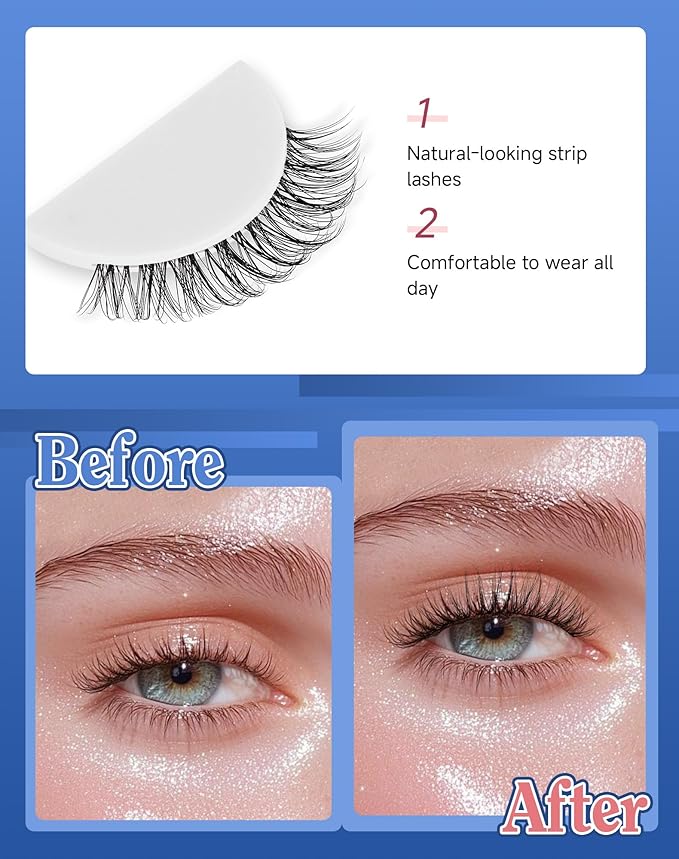 Short Lashes Natural Look Everyday Wispy Eyelashes Mink Flared Eyelashes Strip False Eye Lash Soft Clear Band 7 Pairs SF-05-BrightBean Baby
