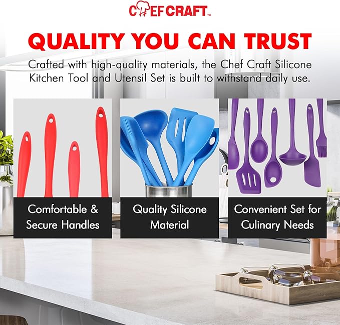 Chef Craft 7 Piece Silicone Kitchen Tool and Utensil Set, Orange (42078)