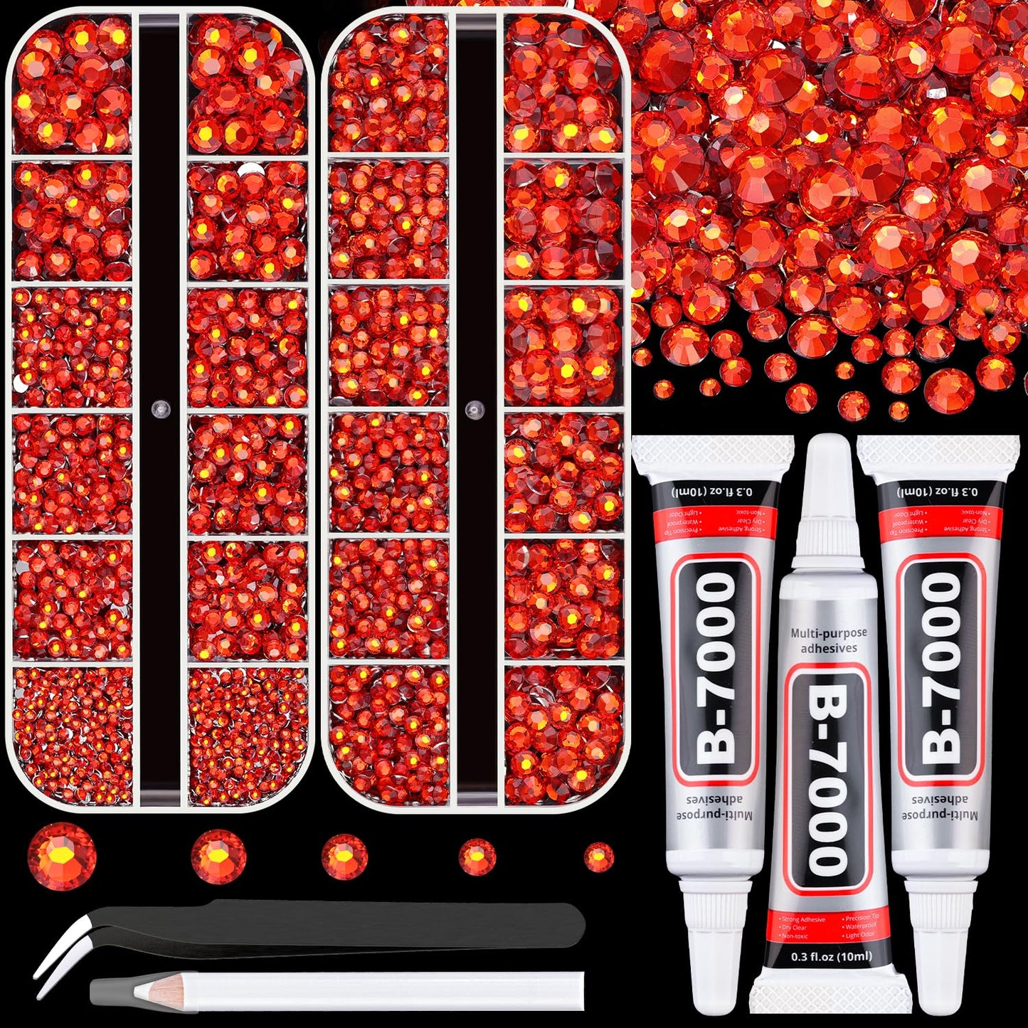 Resin Rhinestones for Crafting with B7000 Jewelry Glue, 2 Boxes Red Zircon Flatback Crystals with 3Pcs 10ml Glue for Bedazzling Crafts DIY Nail Art Makeup, Gems for Clothing Shoes-BrightBean Baby