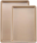 Cookie Sheets for Baking Nonstick, 2 Pack Heavy Duty 0.8mm Baking Sheet Pan Set Quarter(9x13in) & Jelly Roll(10x15in) with Diamond Texture, Gold Commercial Grade, Small Oven Safe
