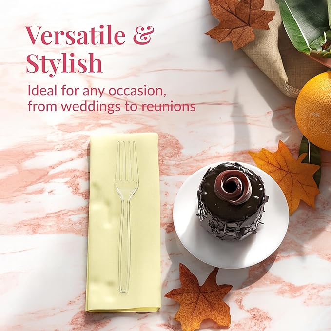 Prestee Clear Plastic Forks 100 Count - Heavy Duty Disposable Forks, Crystal Clear Silverware, Durable Plastic Utensils for Parties, Events, and Catering - Bulk Flatware Set for Any Occasion