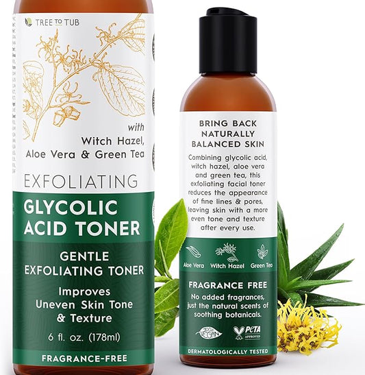 Tree To Tub Glycolic Acid Toner for Face w/Witch Hazel & Hydrating Aloe Vera for Smooth Skin - Minimizes Appearance of Fine Lines & Brightens - Vegan Exfoliating Toner for Women & Men-BrightBean Baby