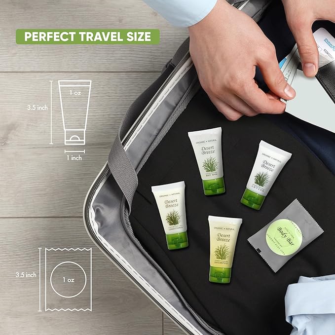 Desert Breeze Hotel Soaps and Toiletries Bulk Set | 1oz Hotel Shampoo & Conditioner, Body Wash, Body Lotion & Bar Soap | Full Pallet 49 cases with 300 units each - 14,700 pieces-BrightBean Baby