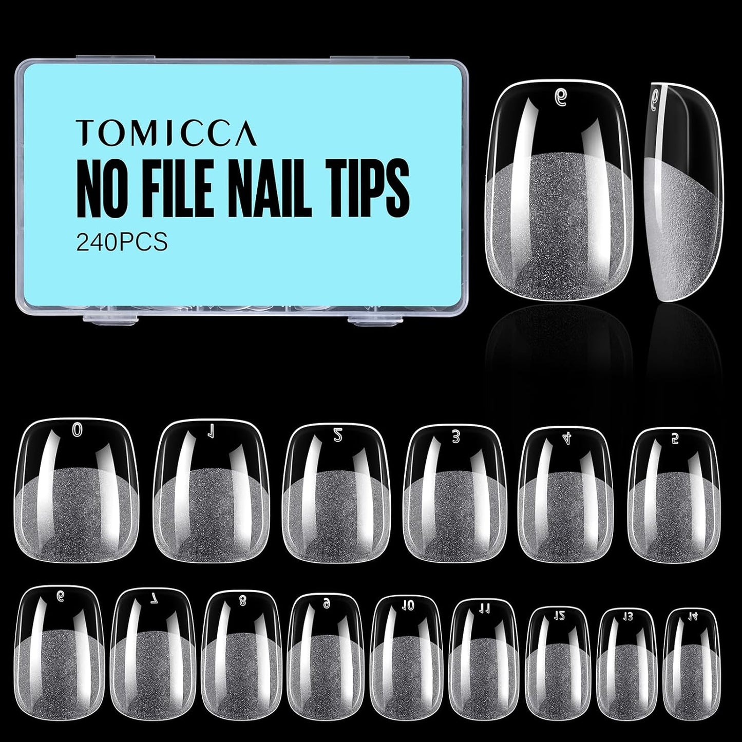 TOMICCA Extra Short Square Nail Tips,Fake Nails Half Matte Acrylic Gel Nail Tips 240Pcs Full Cover False Nails 12 Sizes for Nail Extension Home DIY Salon-BrightBean Baby
