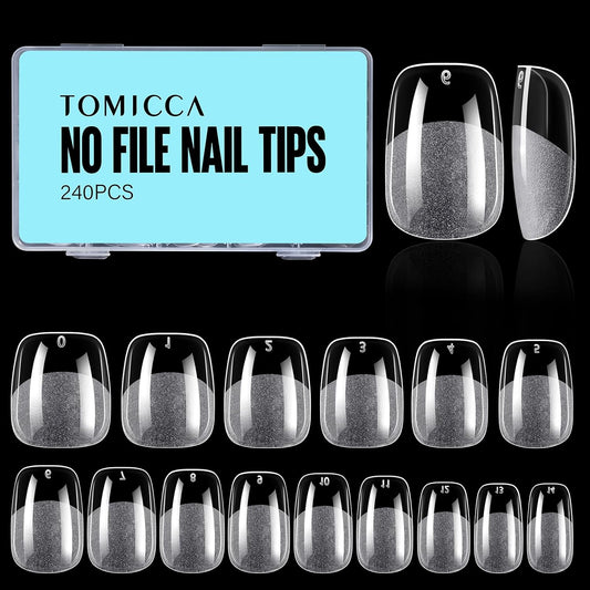 TOMICCA Extra Short Square Nail Tips,Fake Nails Half Matte Acrylic Gel Nail Tips 240Pcs Full Cover False Nails 12 Sizes for Nail Extension Home DIY Salon-BrightBean Baby