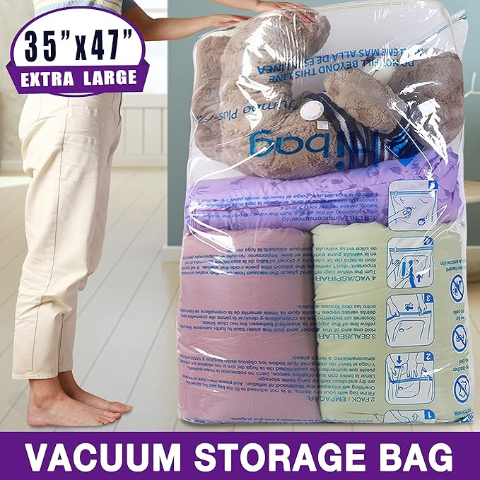 XXL Jumbo 47''X35'' Vacuum Storage Space Saver Bags Extra Large for Blanket, Bedding, Comforters and Huge Stuffed Toy (6 Pack)-BrightBean Baby