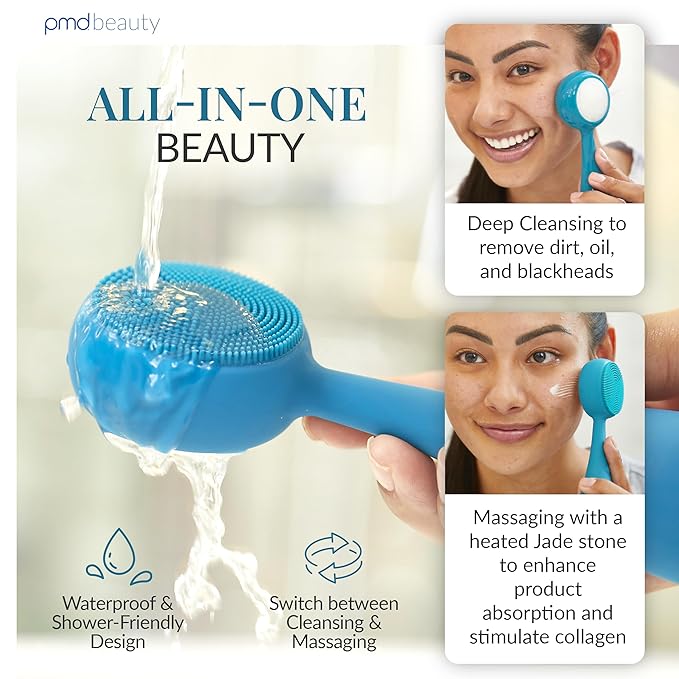 PMD Beauty Clean Pro Jade - Smart Facial Cleansing Device with Silicone Brush & Jade Gemstone ActiveWarmth Anti-Aging Massager - Waterproof - SonicGlow Vibration - Clear Pores & Blackheads-BrightBean Baby