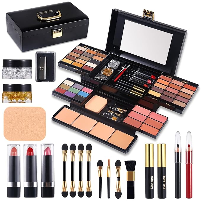 Professional Makeup Kit for Women Full Kit with Mirror 58 Colors All in One Make up Gift Set for Girls Included Eyeshadow,Compact Powder,Blusher,Lipstick,Eyebrow Pencil,Gitter Gel,Eyeliner,Mascara (N)-BrightBean Baby